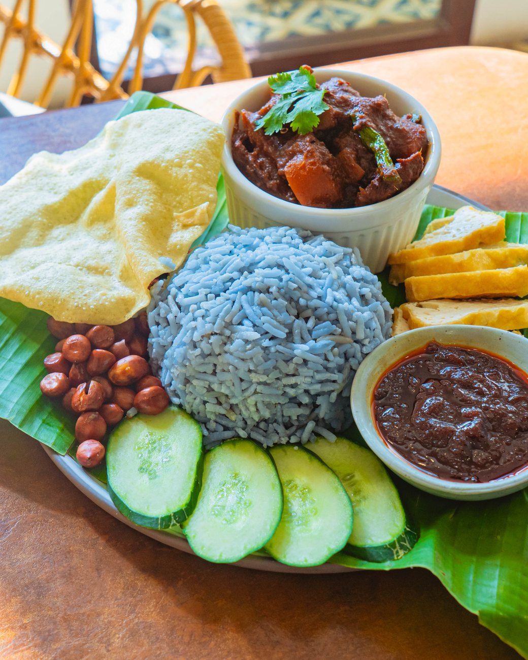 Blue Pea Nasi Lemak w Rendang Lion’s Mane